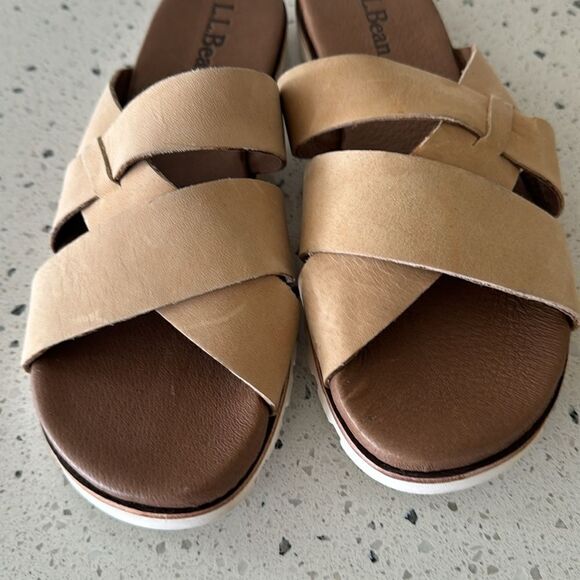 L.L. Bean Women's Natural Tan Leather Straps Slides Casual Sandals Size 9 NWOT - Picture 12 of 12